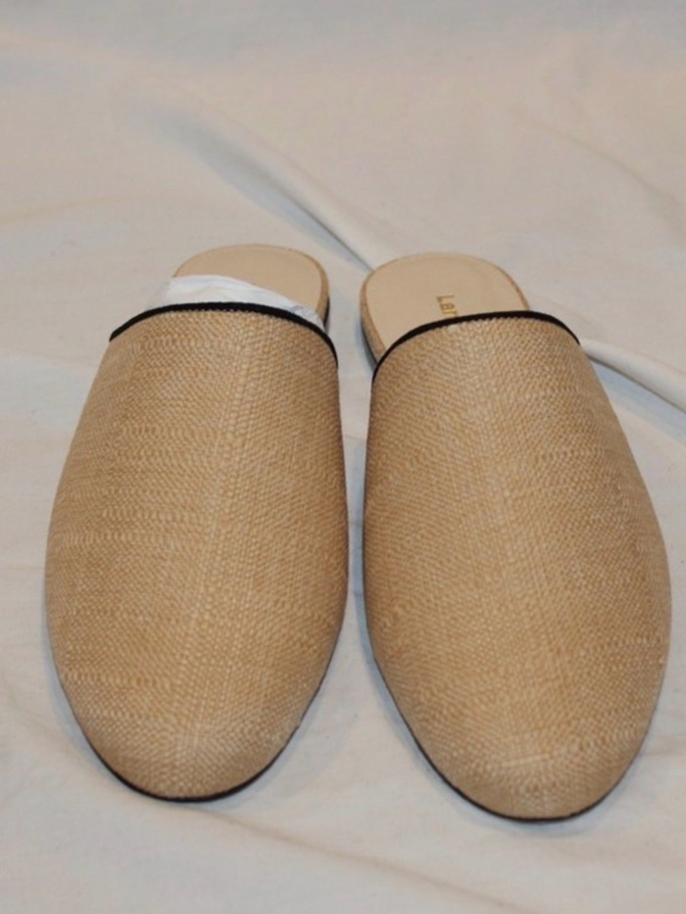 Larroude Natural Raffia Slip-On Mules